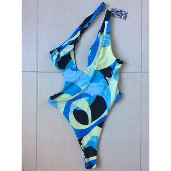 Pesfeel One Piece Swimsuit Monokini Asymmetric Padded Swimwear - Picture 4 of 8